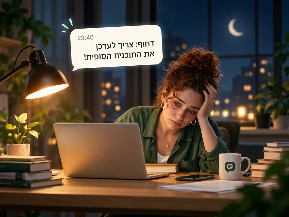 מפיקה עייפה מול הודעה דחופה ב-23:40: צריך לעדכן את התוכנית הסופית